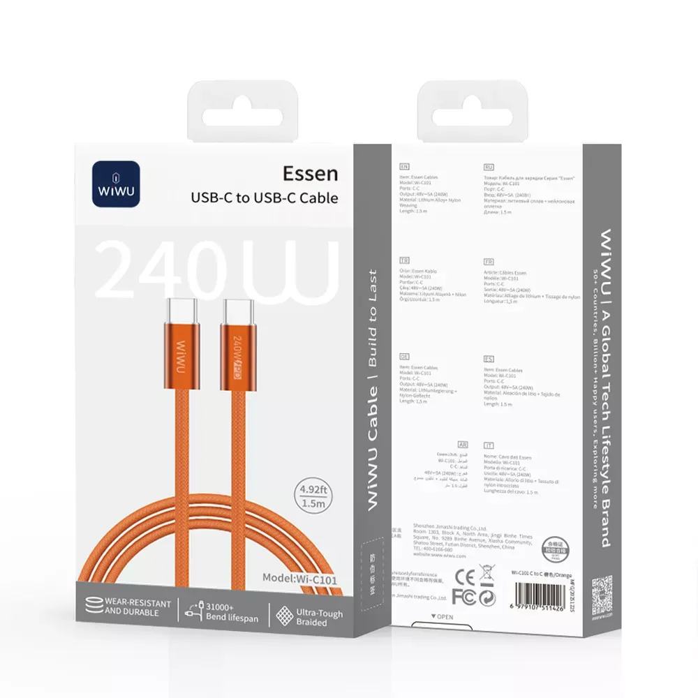 Кабель USB C to C 240W PD WiWU Wi-C101 — Orange — фото 3