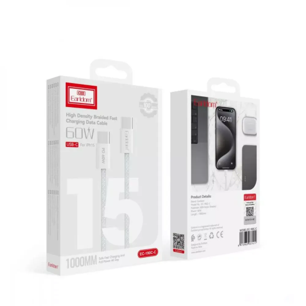 Cable USB C to C 60W Earldom EC-190C-C White — фото 3