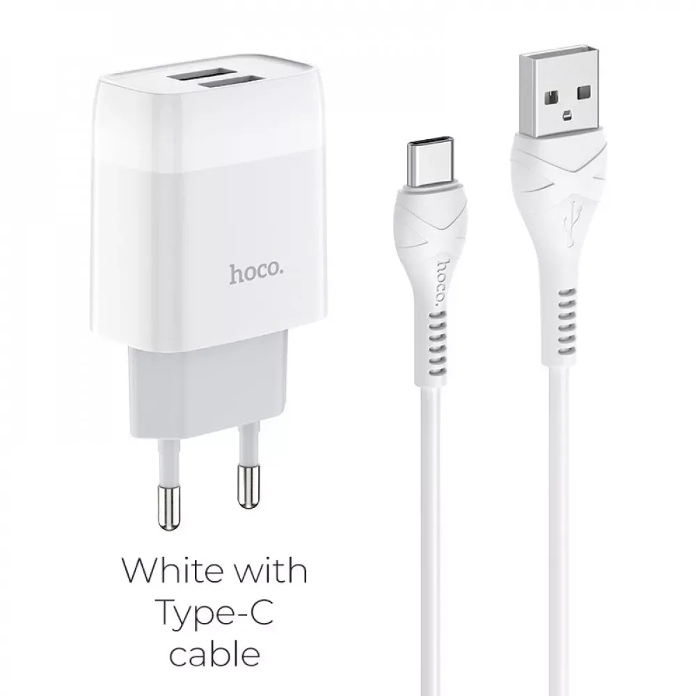 Home Charger 2.4A 2U USB C Cable Hoco C73A — White