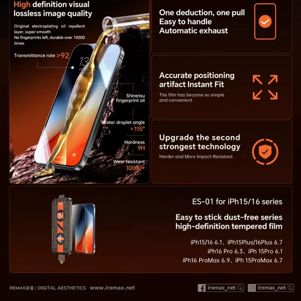 Захисне скло Remax HD Tempered Glass ES-01 iPhone 17 Pro — фото 5
