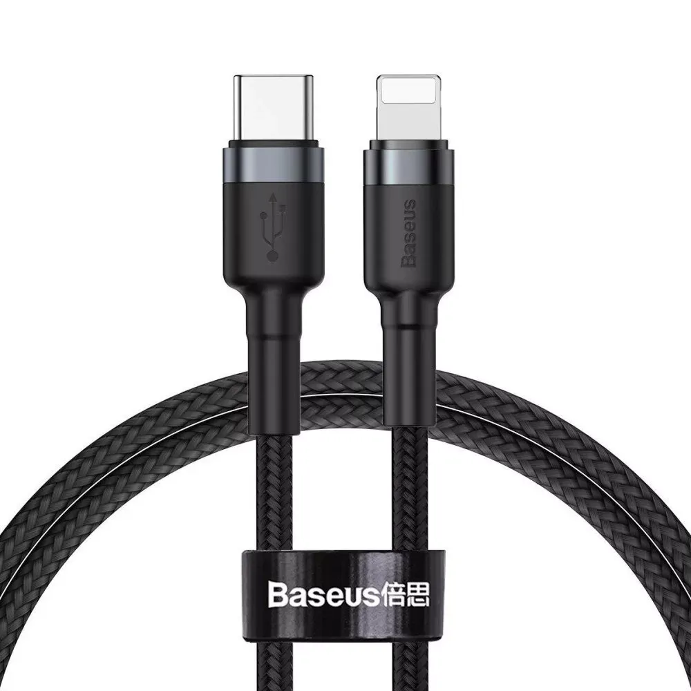 Кабель USB C to Lightning 20W PD (1m) Baseus (CATLKLF) Cafule Series — CATLKLF-G1 Gray & Black — Baseus