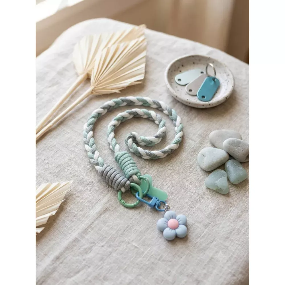 Брелок Braid Flower — Mint&Gray