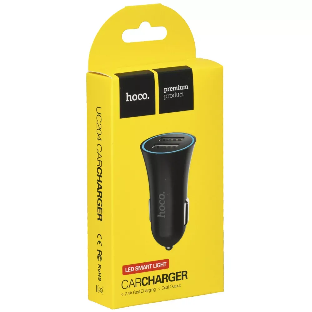 Car Charger | 12W | 2 USB — Hoco UC204 — Black — фото 3