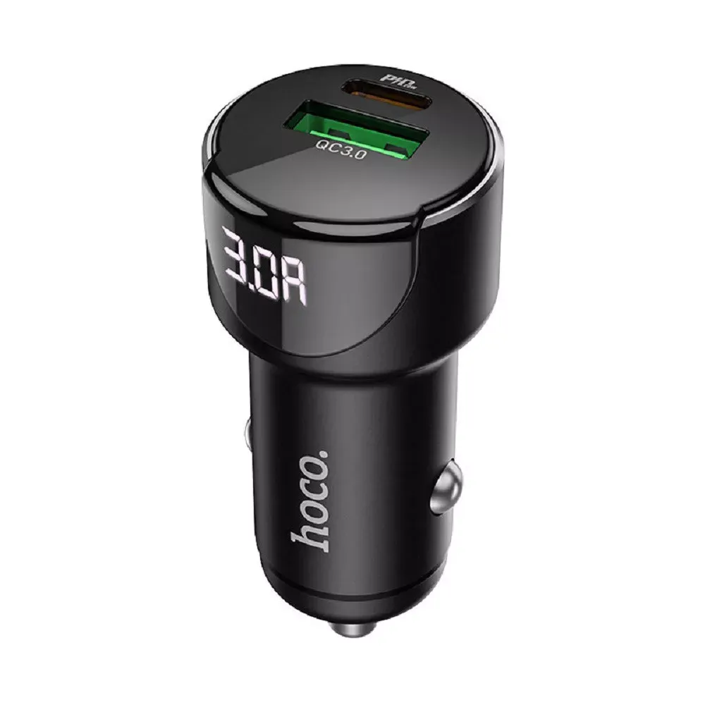 Car Charger | 20W | PD | USB QC3.0 | USCB-C | Digital Display — Hoco Z42 — Black