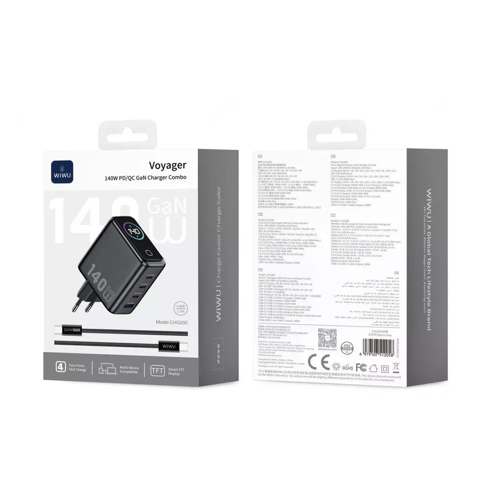 Home Charger | 140W | GaN | 3 PD3.0 | QC3.0 — Wiwu CHG200 — фото 3