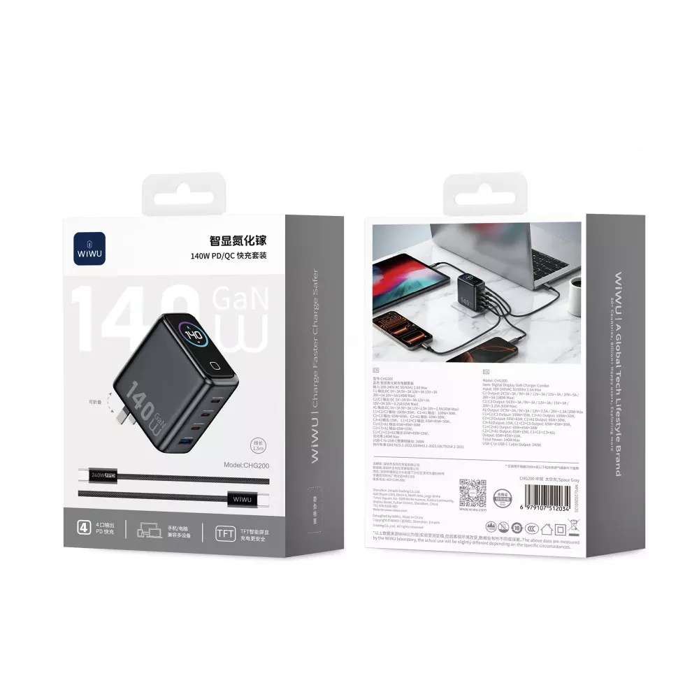 Home Charger | 140W | GaN | 3 PD3.0 | QC3.0 — Wiwu CHG200 — фото 5