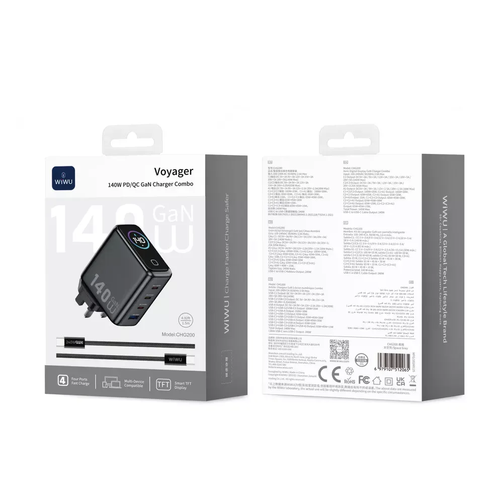 Home Charger | 140W | GaN | 3 PD3.0 | QC3.0 — Wiwu CHG200 — фото 5