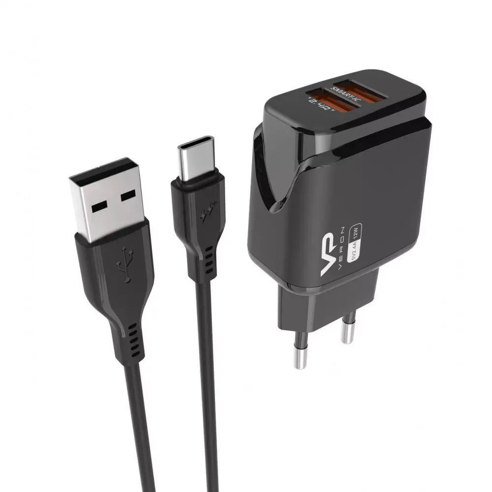 Home Charger 2.4A 2U USB C Cable Veron VR-C12C — Black — фото 5