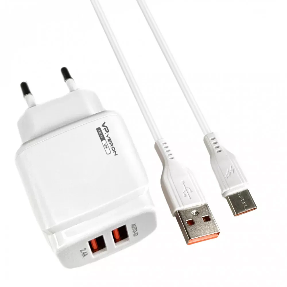 Home Charger 2.4A 2U USB C Cable Veron VR-C12C — Black — фото 6