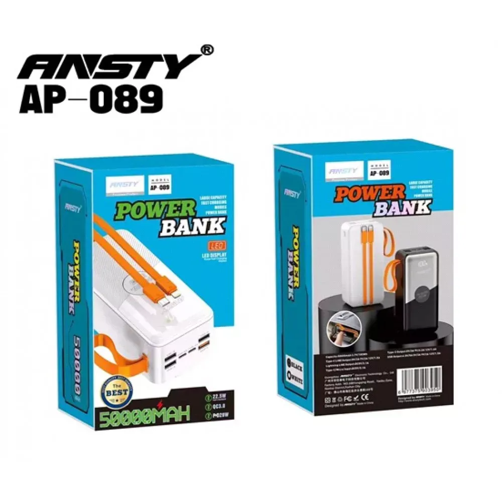 Power Bank 50000 mAh | 22.5W+PD20W — Ansty AP-089  — Black — Ansty
