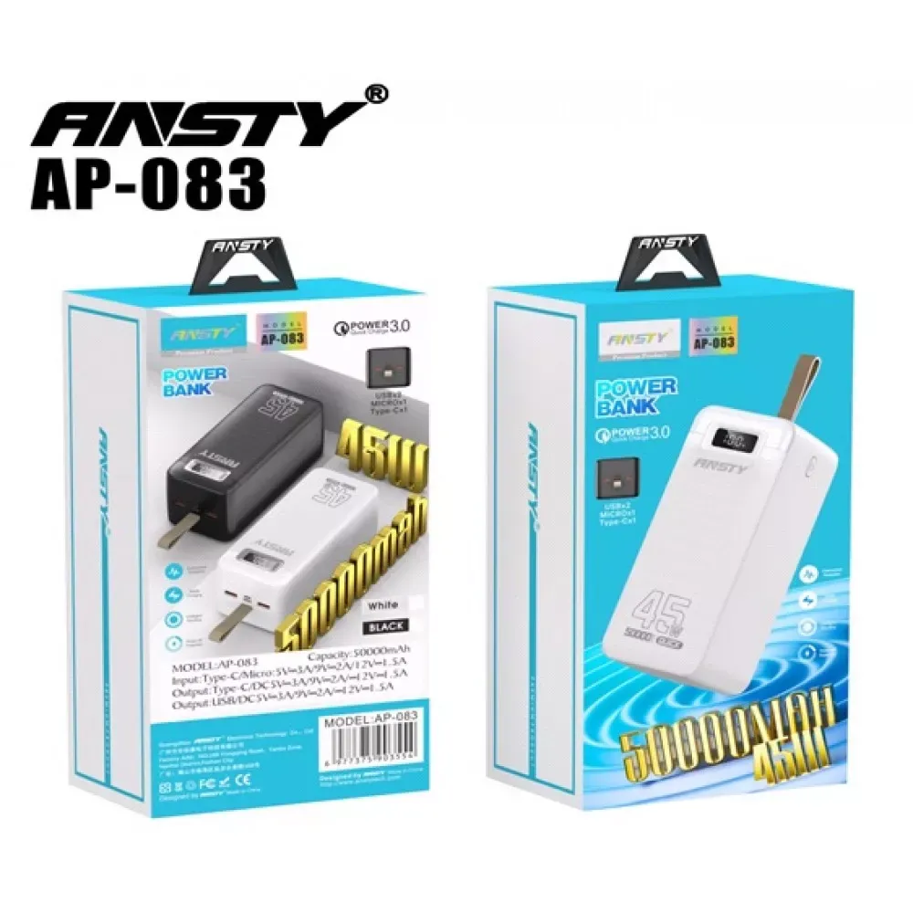Power Bank 50000 mAh | 45W — Ansty AP-083  — Black — Ansty