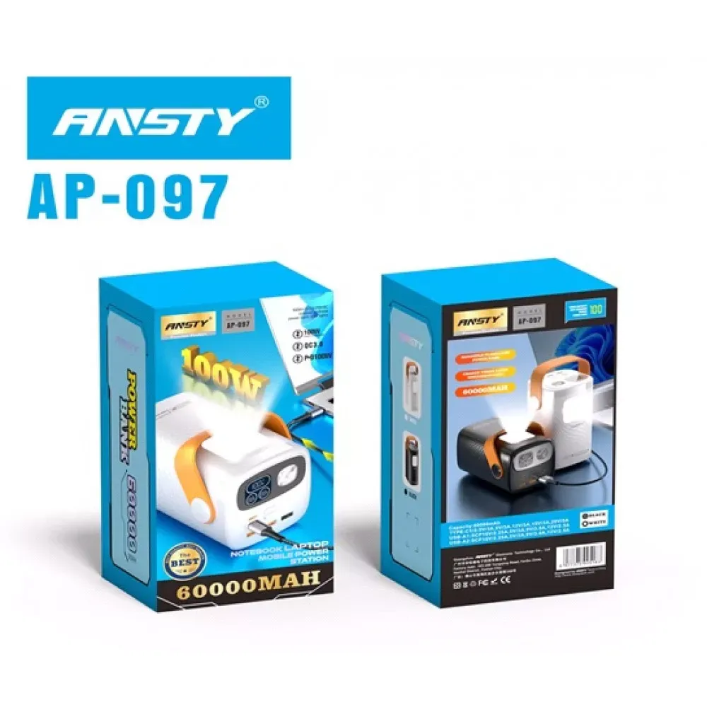 Power Bank 60000 mAh | 100W+22.5W PD — Ansty AP-097  — Black — Ansty