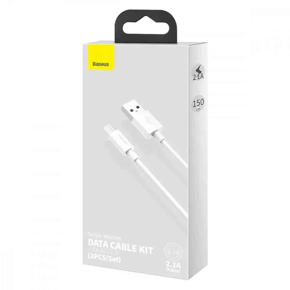 Кабель Micro 2.1A Baseus Simple Wisdom (2PCS/Set） — TZCAMZJ-02 White — фото 3