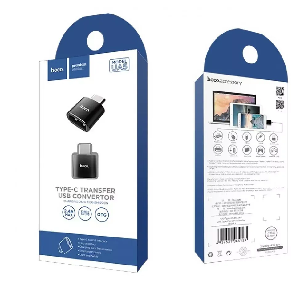 Adapter OTG USB C To USB Hoco UA5 Black — фото 3