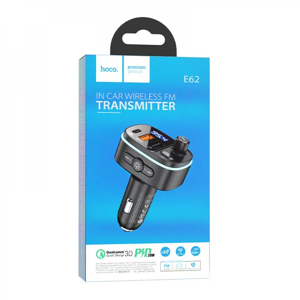 Fm Transmitter MP3 | Car Charger | 3.0A | PD20W | 2U — Hoco E62 — Black — фото 3