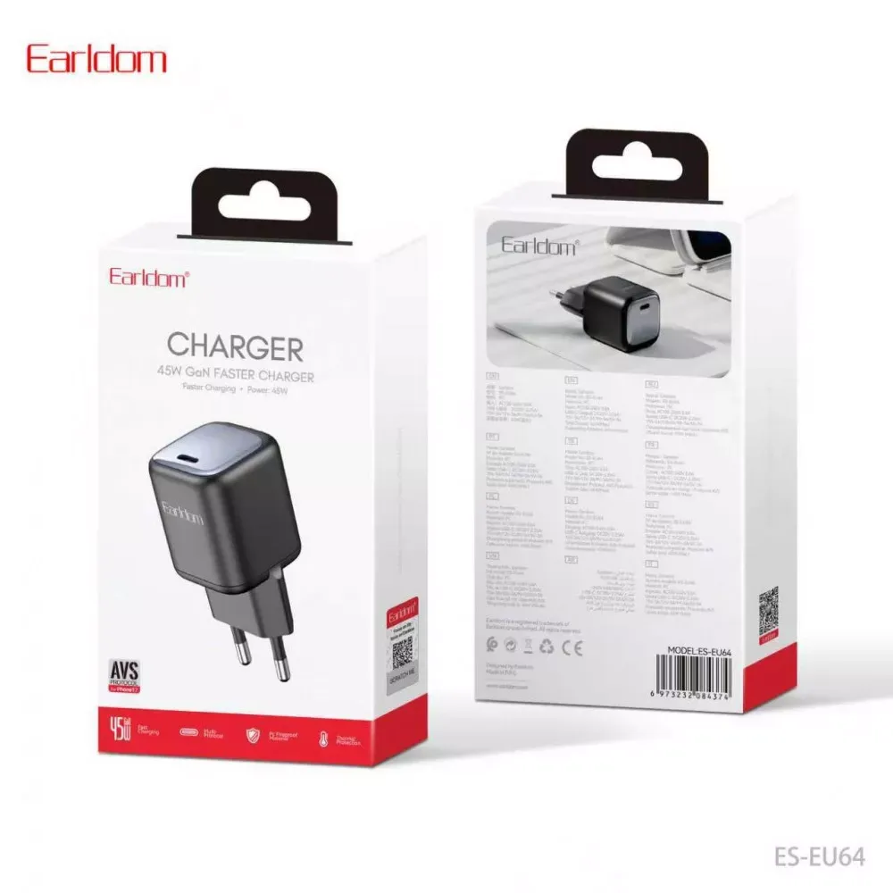 Home Charger 45W GaN PD Earldom ES-EU64 — Black — Earldom