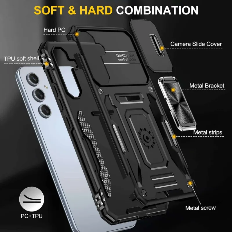 Ударостійкий чохол Camshield Army Ring для Samsung Galaxy A34 5G Чорний / Black — фото 3
