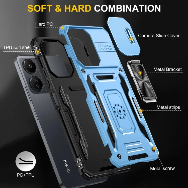 Ударостійкий чохол Camshield Army Ring для Xiaomi Redmi 13C / Poco C65 Блакитний / Light Blue — фото 8