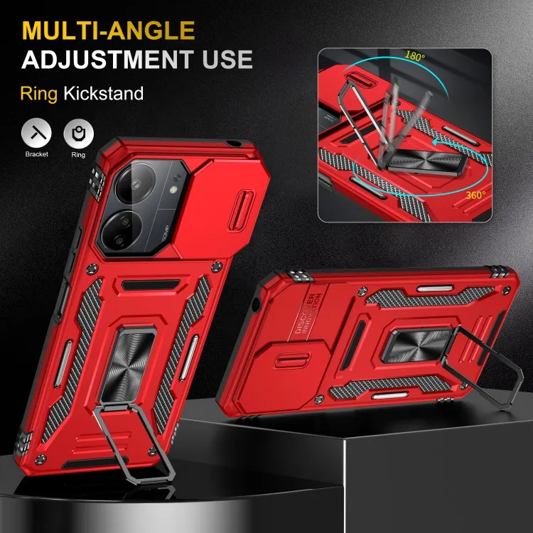 Ударостійкий чохол Camshield Army Ring для Xiaomi Redmi 13C / Poco C65 Червоний / Red — фото 4