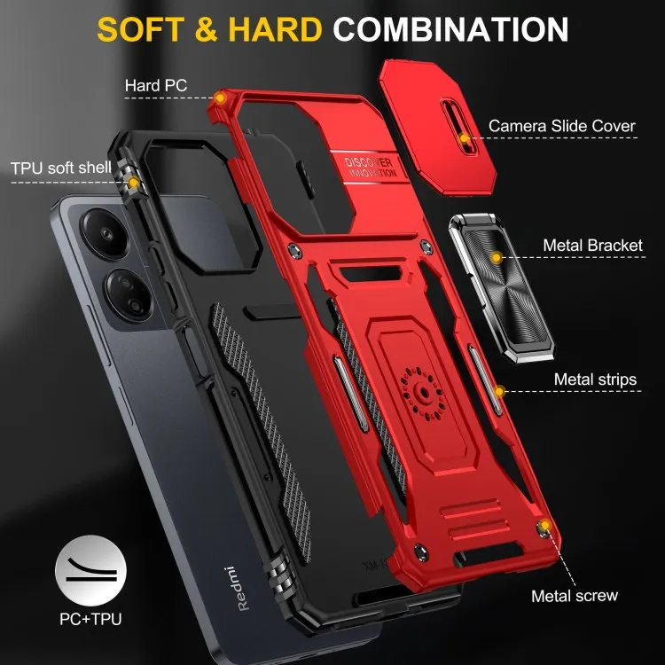 Ударостійкий чохол Camshield Army Ring для Xiaomi Redmi 13C / Poco C65 Червоний / Red — фото 7