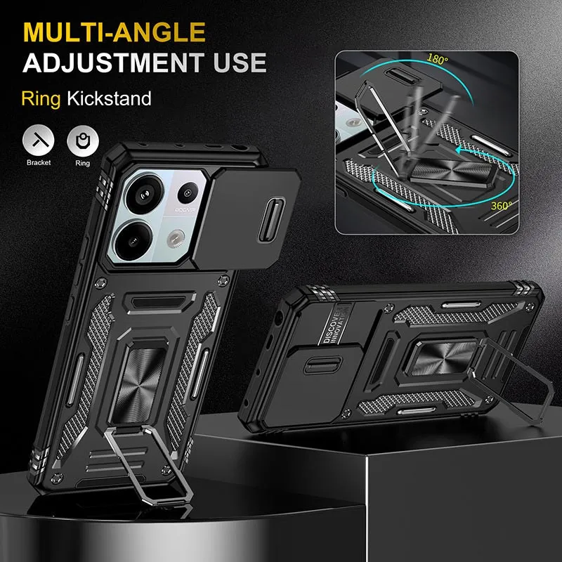 Ударостійкий чохол Camshield Army Ring для Xiaomi Redmi Note 13 4G Чорний / Black — фото 3