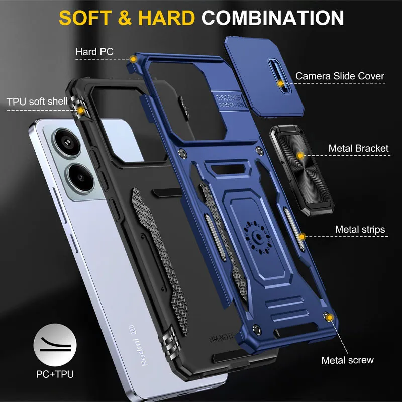 Ударостійкий чохол Camshield Army Ring для Xiaomi Redmi Note 13 4G Синій / Navy — фото 5