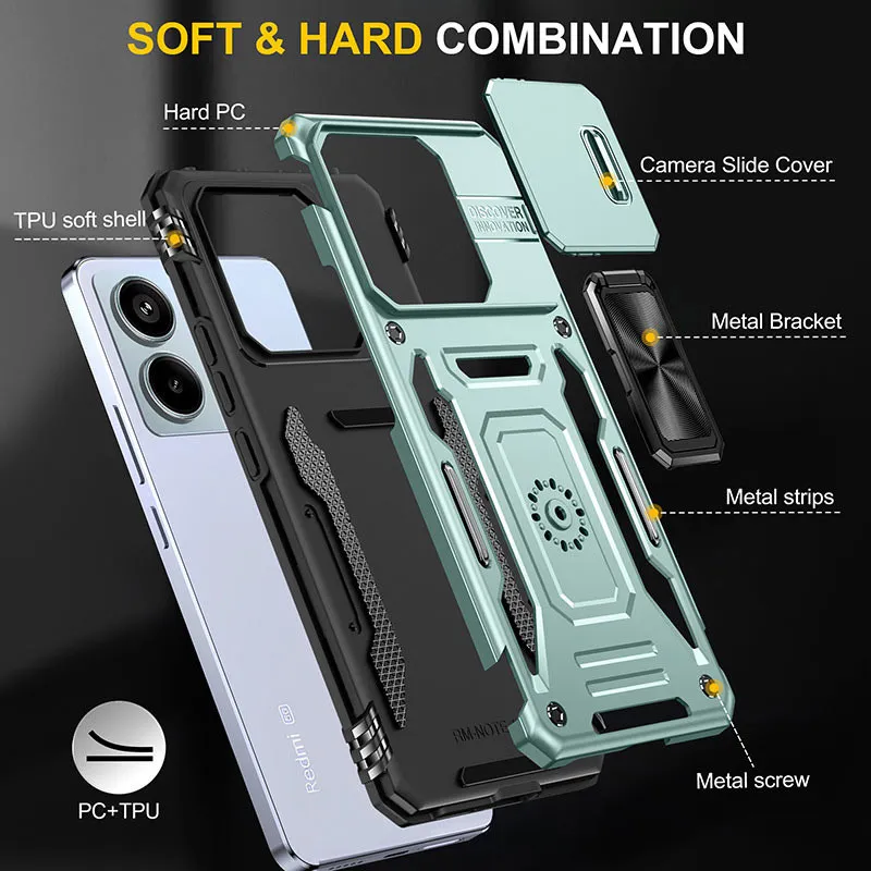Ударостійкий чохол Camshield Army Ring для Xiaomi Poco X6 Pro Зелений / Light Green — фото 4