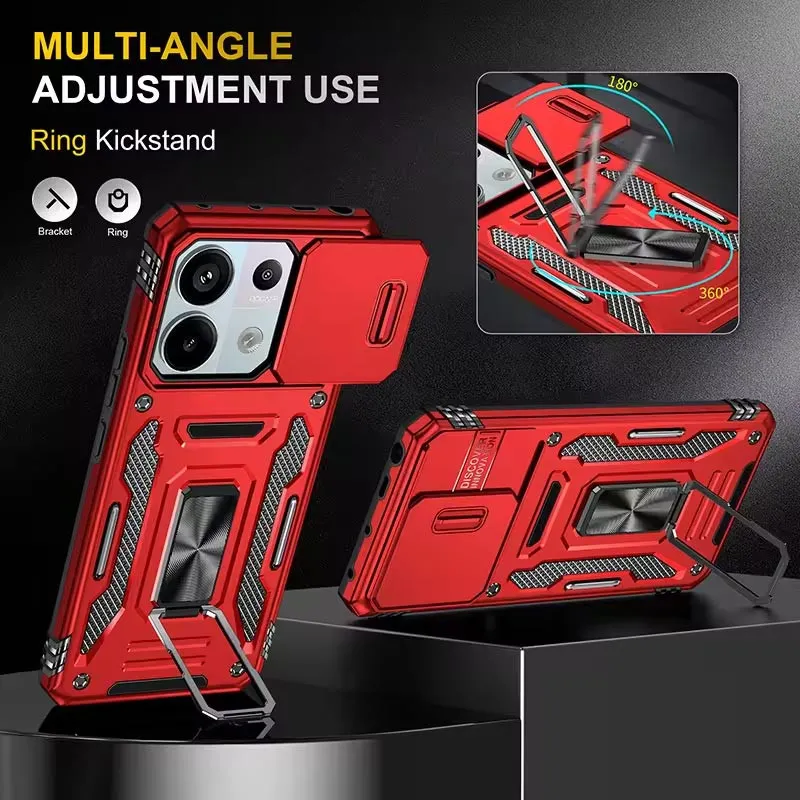 Ударостійкий чохол Camshield Army Ring для Xiaomi Poco X6 Pro Червоний / Red — фото 3