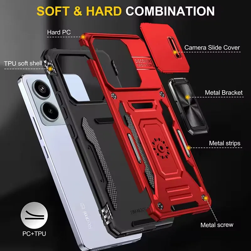 Ударостійкий чохол Camshield Army Ring для Xiaomi Poco X6 Pro Червоний / Red — фото 6