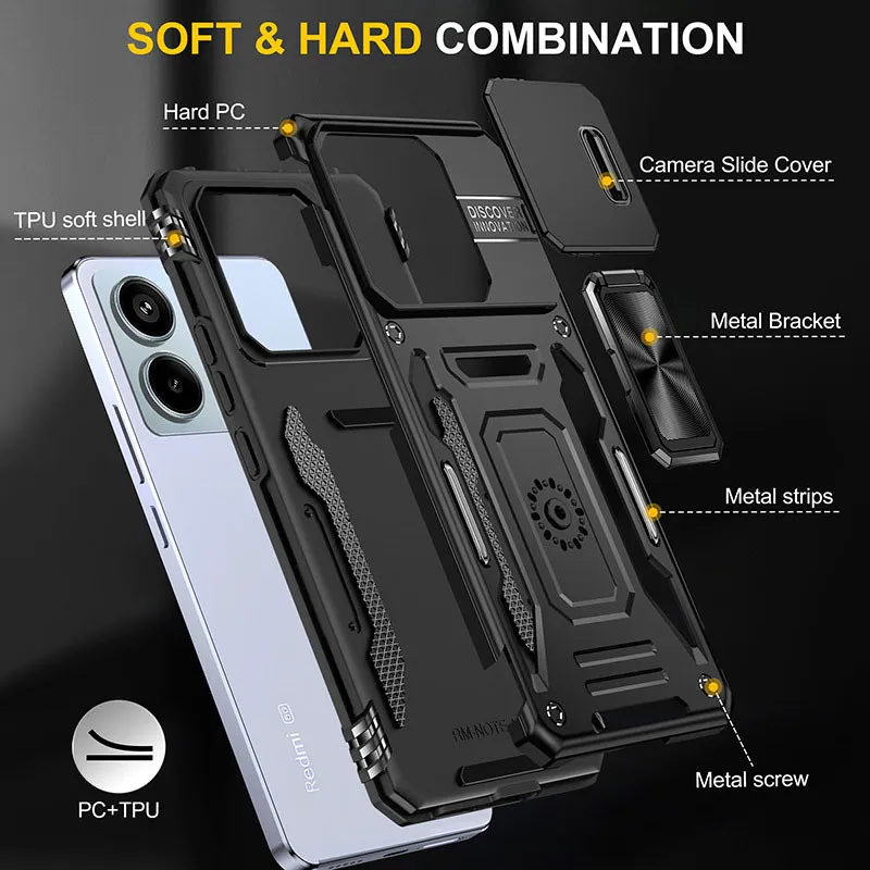 Ударостійкий чохол Camshield Army Ring для Xiaomi Poco X6 Pro Чорний / Black — фото 5