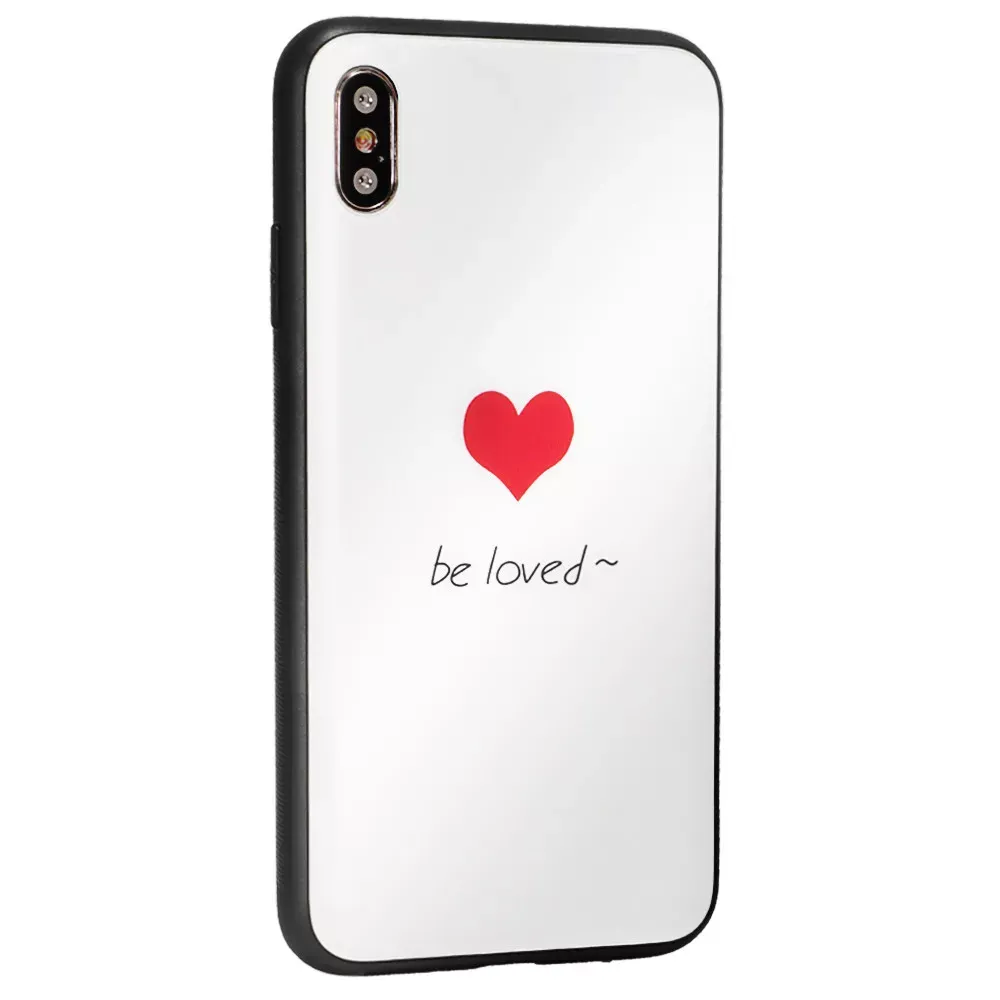 Glass with print TPU Case iPhone Xs MAX — Be loved / Heart white