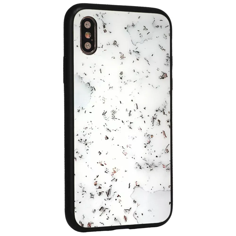 Glass with print TPU Case iPhone Xs — White Mramor