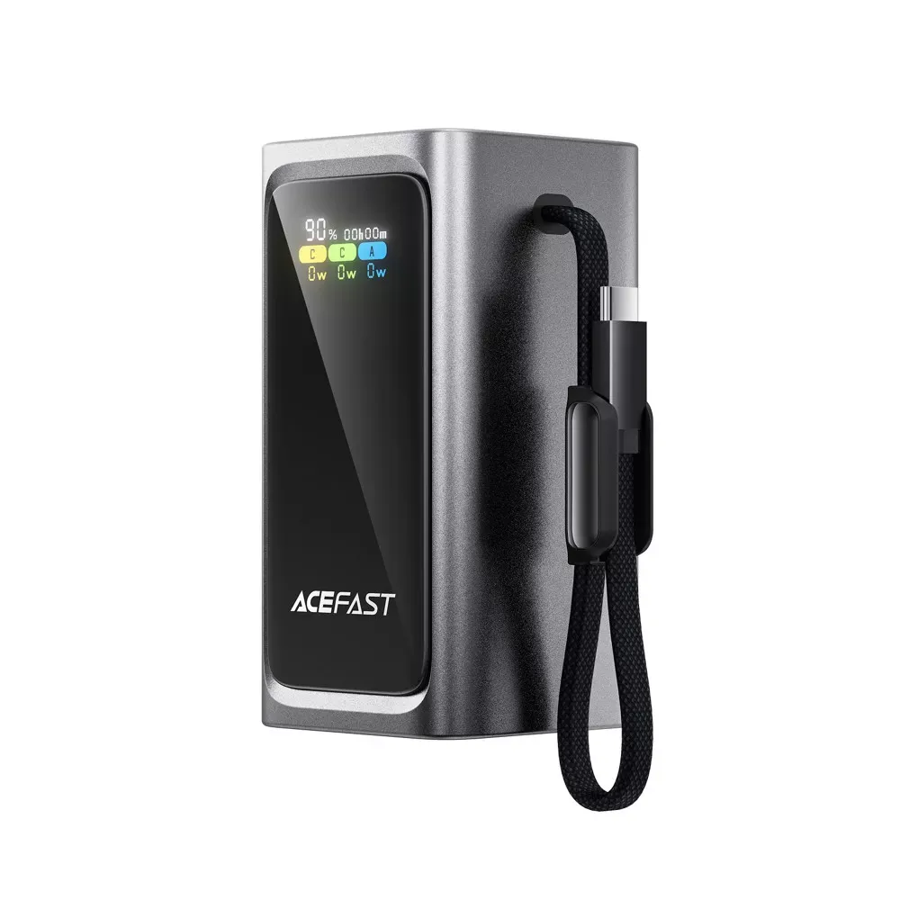 Power Bank 20000  | 100W fast charging power bank with cable and TFT display metal gray  Acefast M33 — Acefast