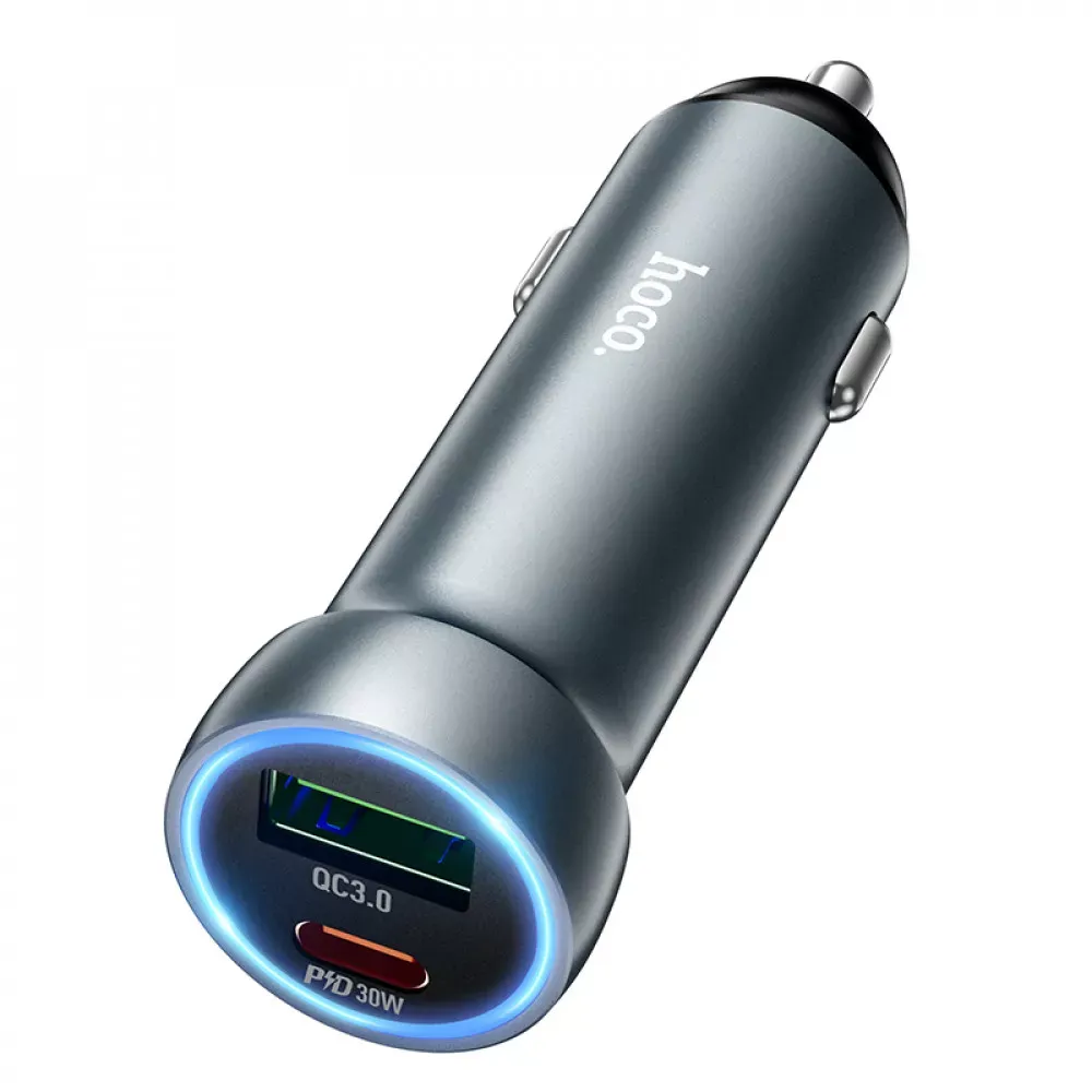 Car Charger | 48W | PD | USB QC3.0 | USB-C | — Hoco Z54A __ — Metal Grey