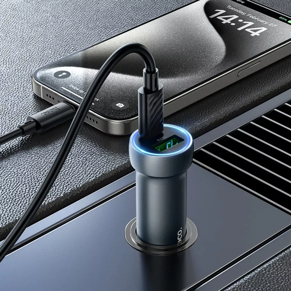 Car Charger | 48W | PD | USB QC3.0 | USB-C | — Hoco Z54A __ — Metal Grey — фото 3