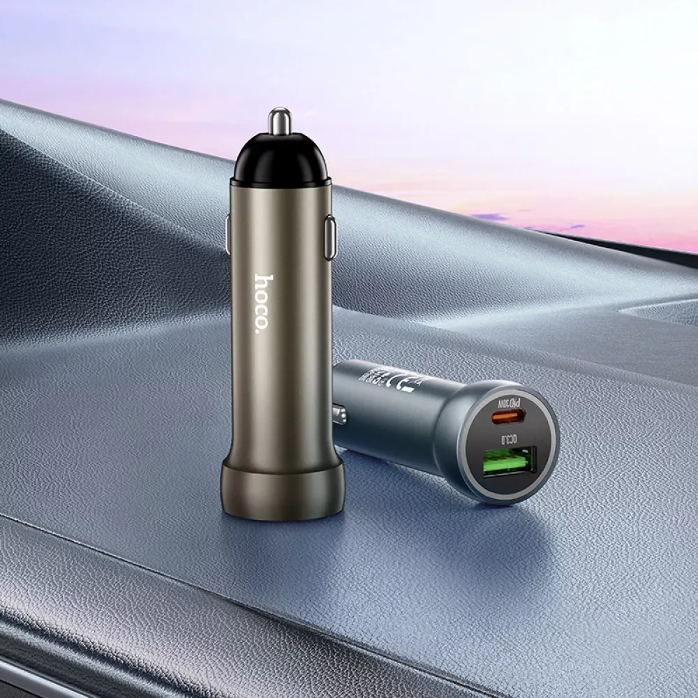 Car Charger | 48W | PD | USB QC3.0 | USB-C | — Hoco Z54A __ — Metal Grey — фото 4