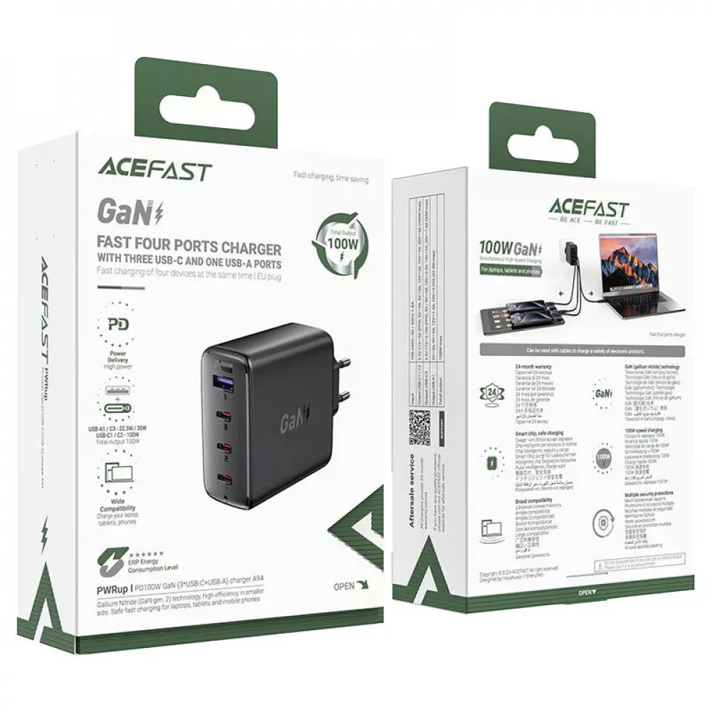 Home Charger | 100W | GaN | 3 PD3.0 | QC3.0 — Acefast A94 — фото 3