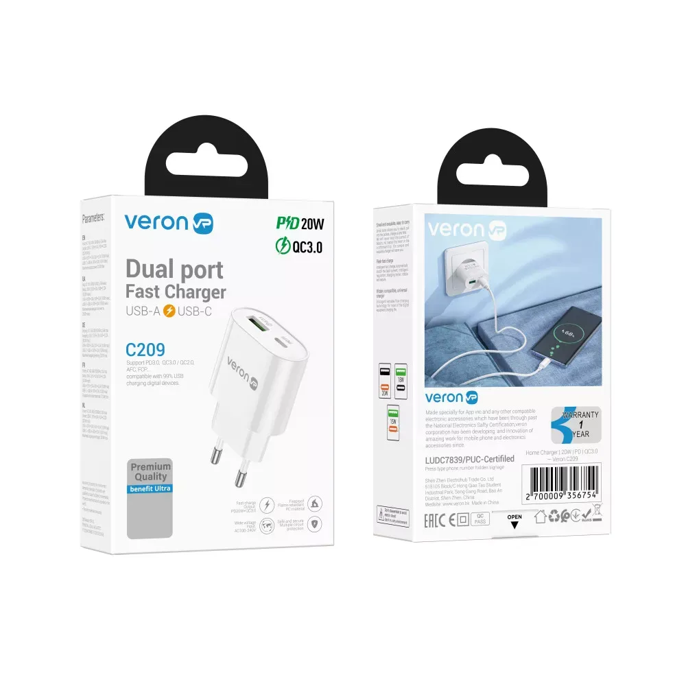 Home Charger | 20W | PD | QC3.0 — Veron C209 — фото 7