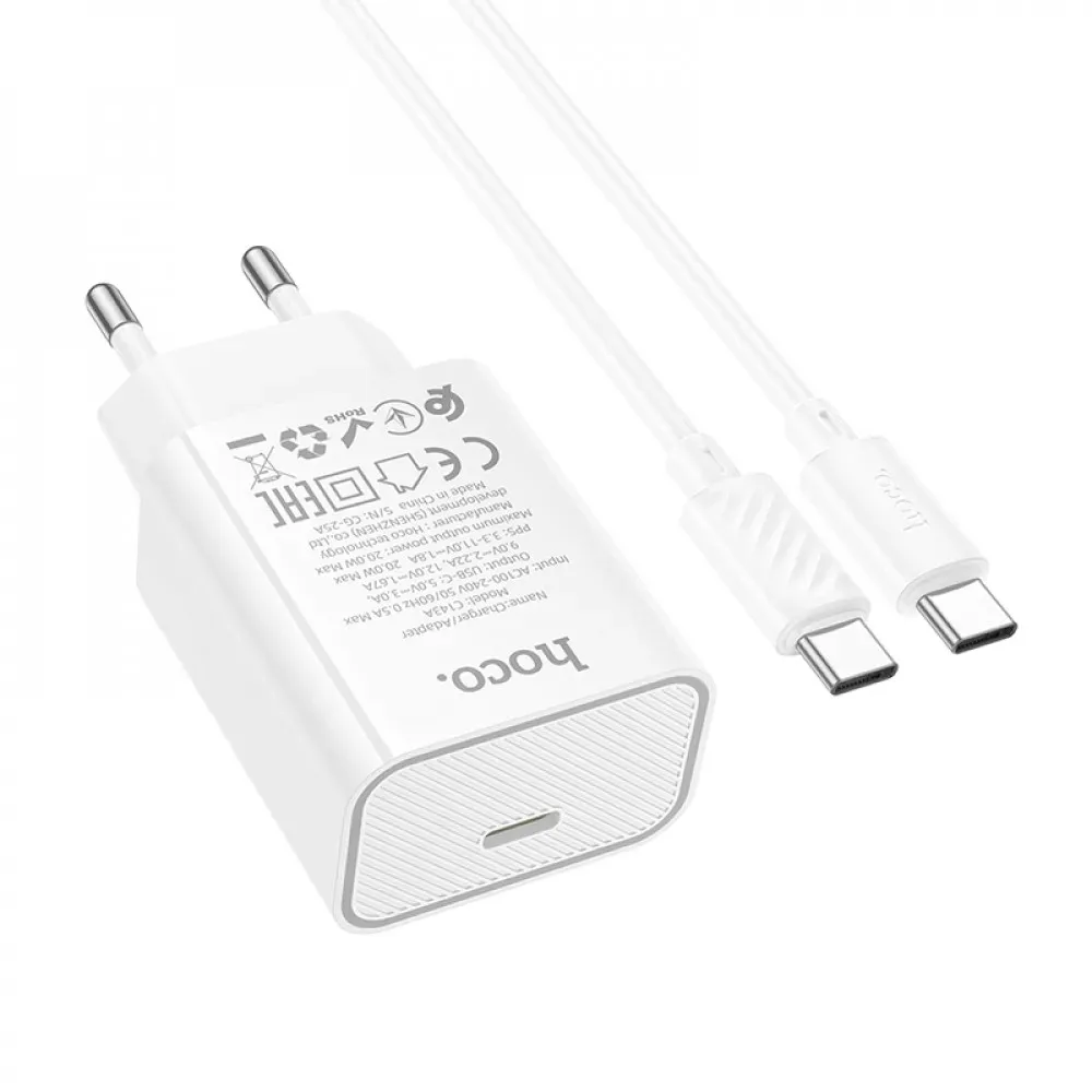 Home Charger 20W PD3.0 C to C Cable Hoco C143A — фото 4