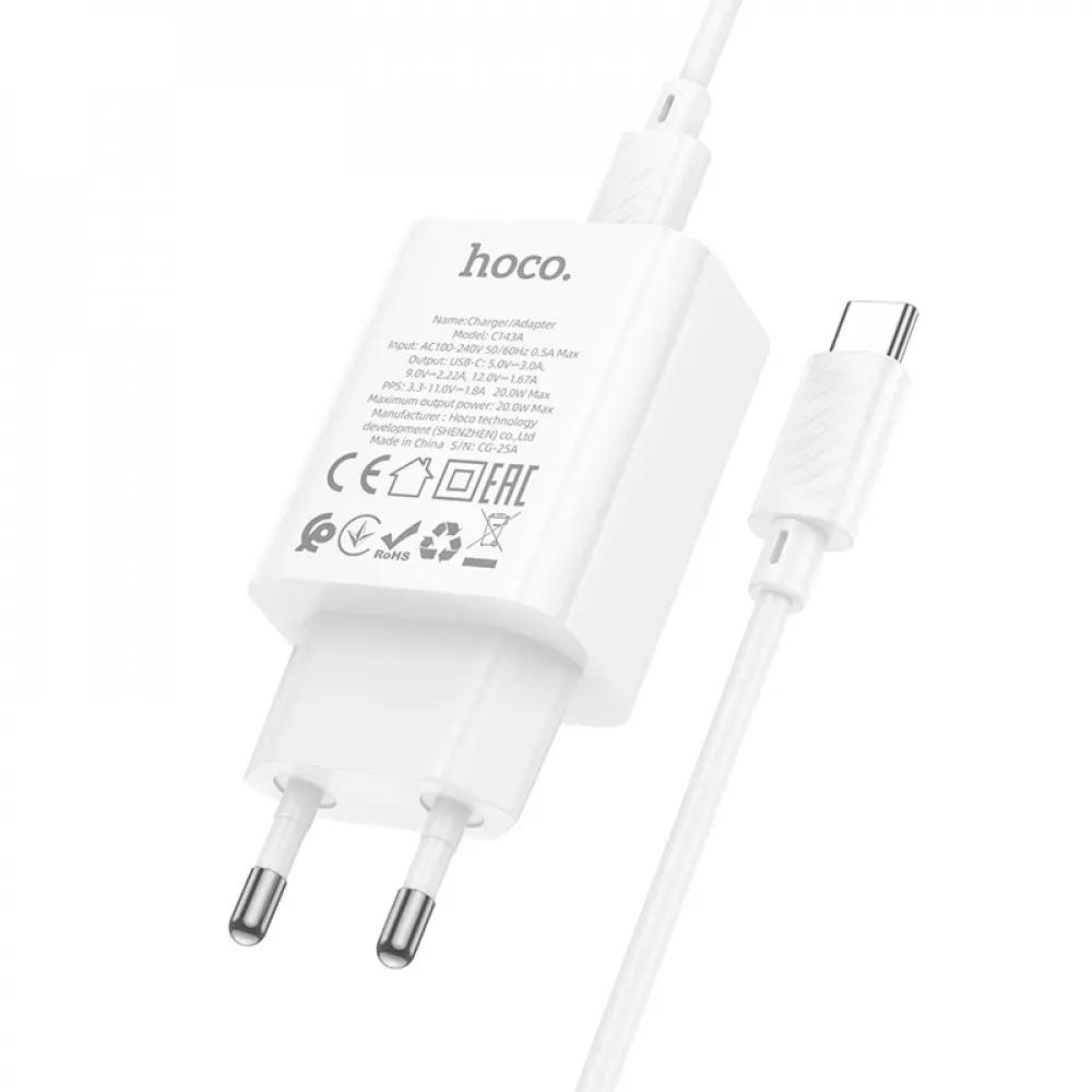 Home Charger 20W PD3.0 C to C Cable Hoco C143A — фото 5