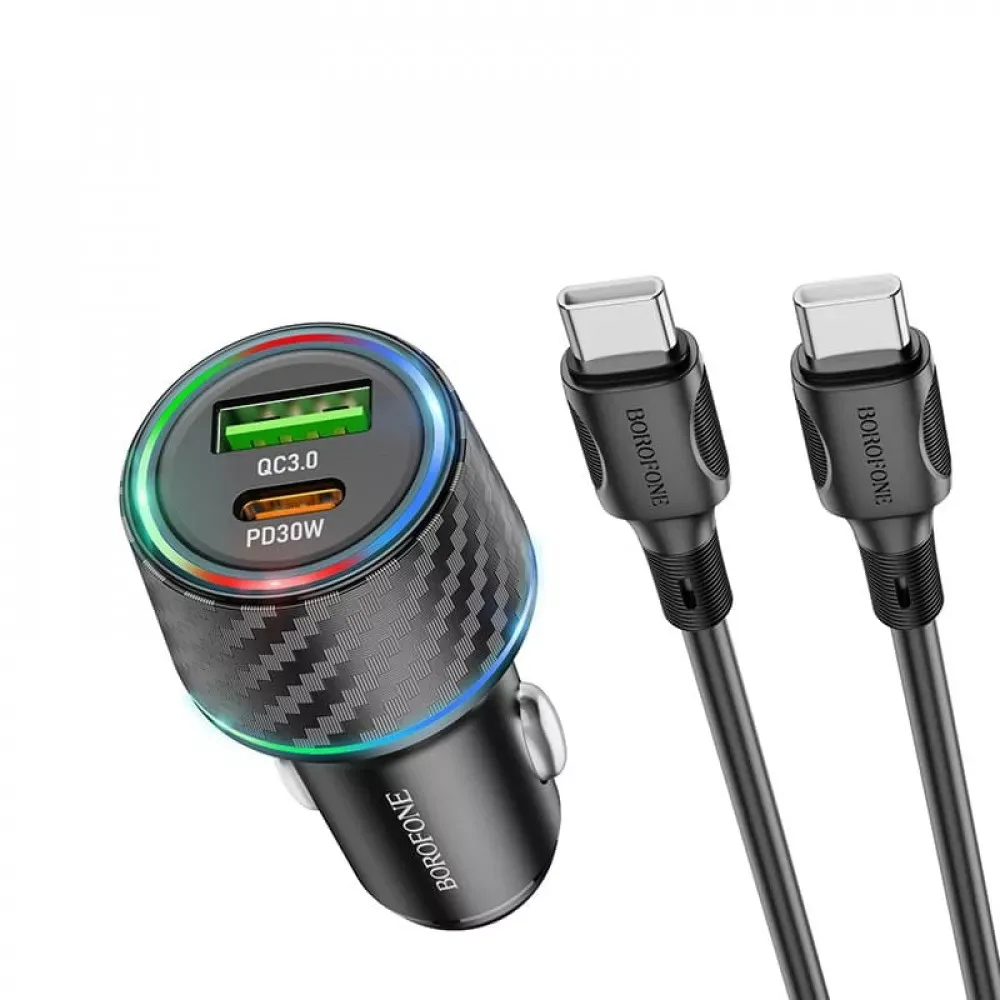 Car Charger | 30W | PD | QC3.0 C to C Cable — Borofone BZ21 — Black
