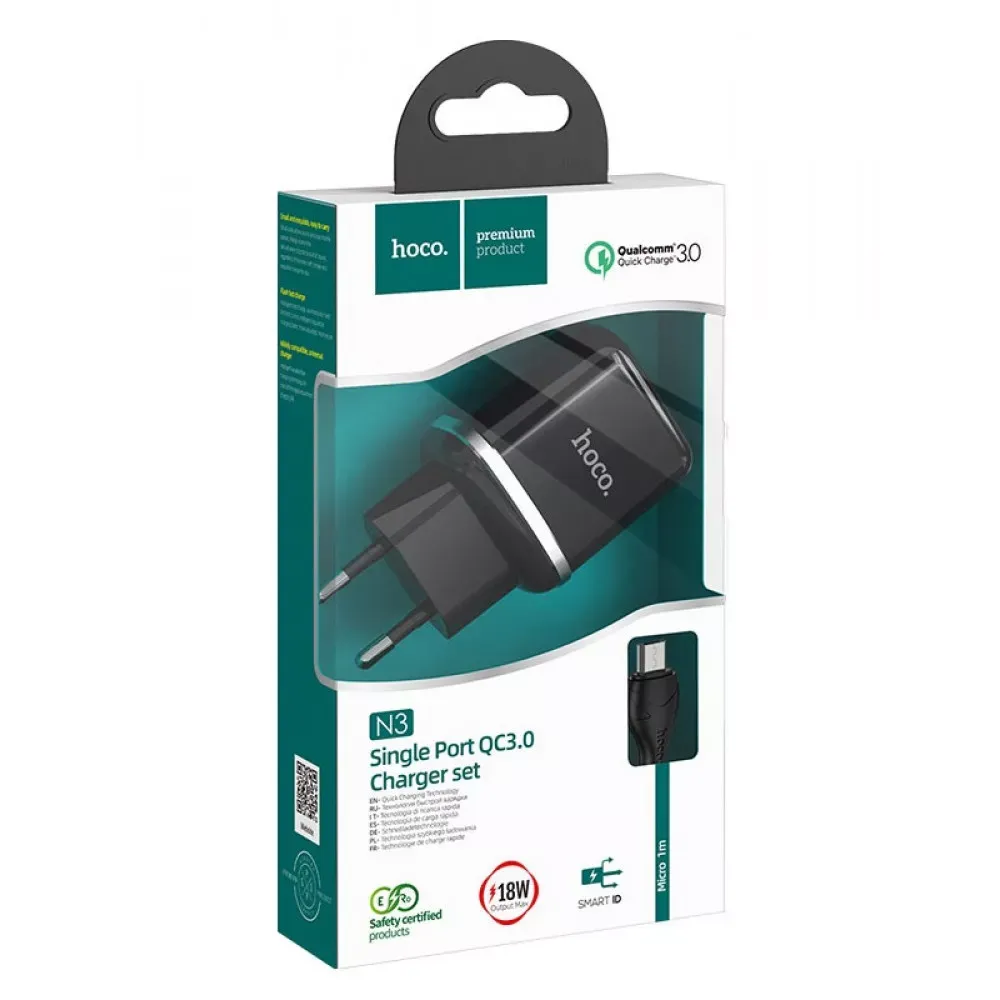Home Charger | 18W | QC3.0 | Micro Cable — Hoco N3 — Black — фото 3