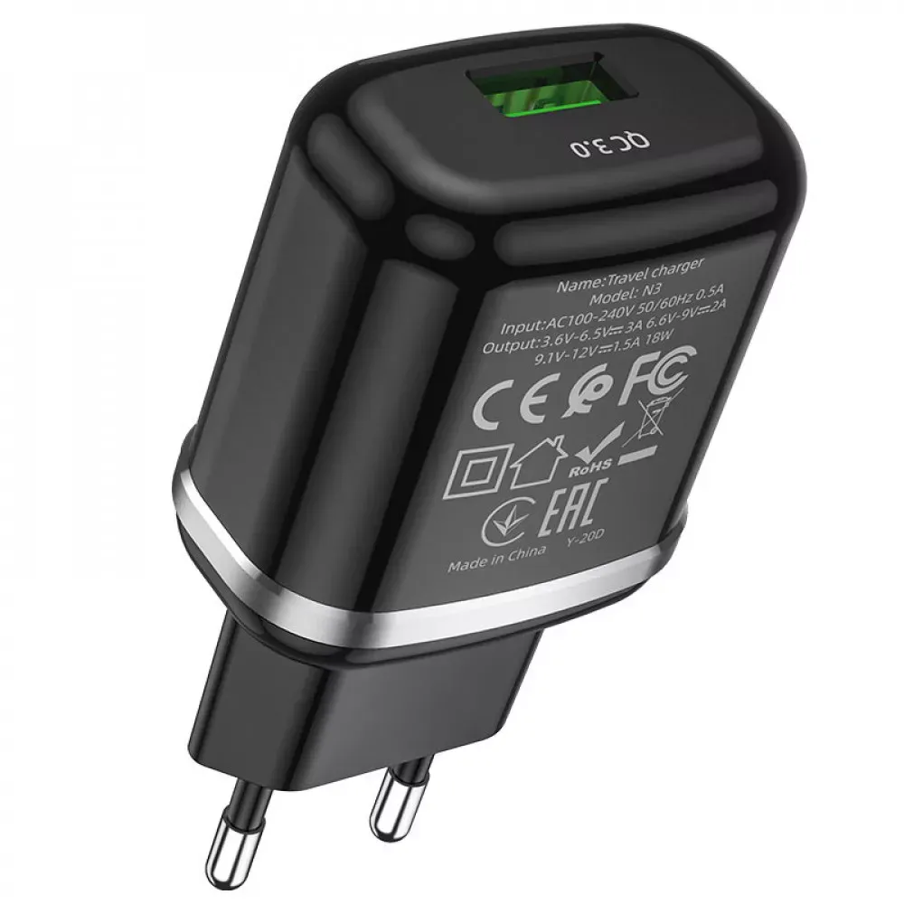 Home Charger | 18W | QC3.0 | Micro Cable — Hoco N3 — Black — фото 5