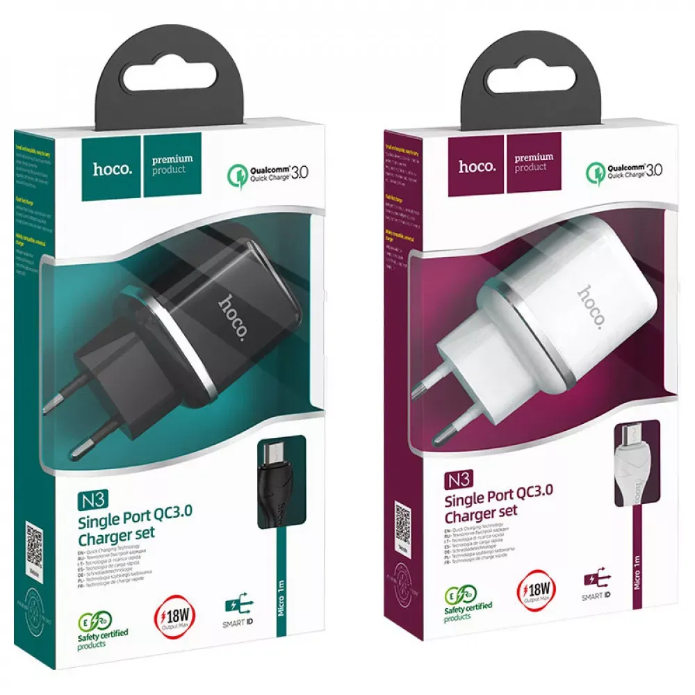 Home Charger | 18W | QC3.0 | Micro Cable — Hoco N3 — Black — фото 9