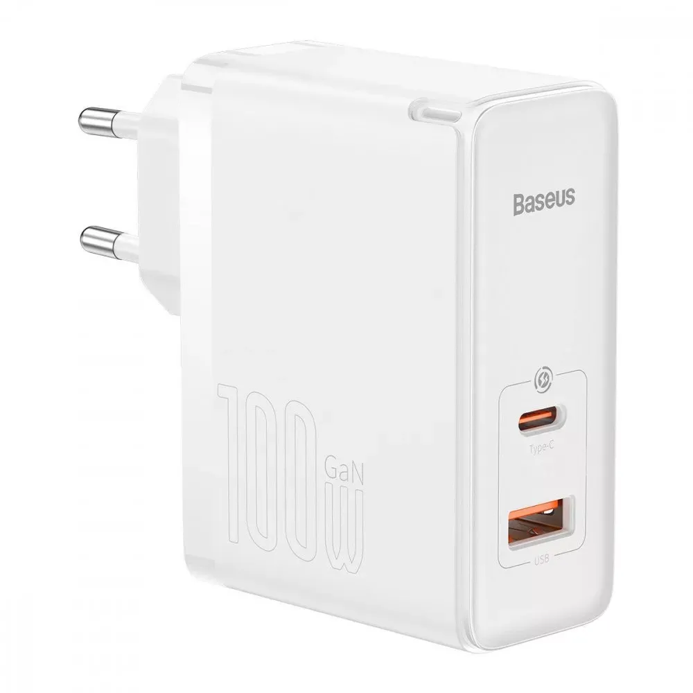 Home Charger 100W GaN5 1U 1C C to C Cable (1m) Baseus (CCGP090) Pro Fast Charger — CCGP090202 White — Baseus
