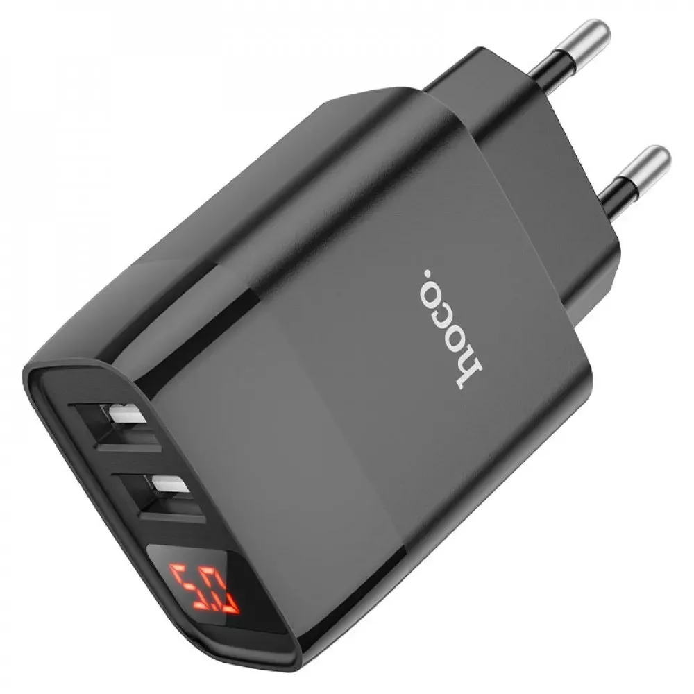 Home Charger 2.4A 2U USB C Cable Hoco C86A Digital Display — Black — фото 4