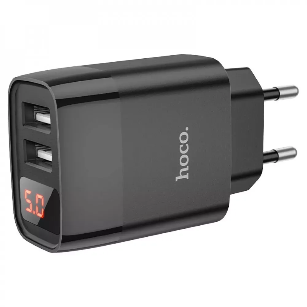 Home Charger 2.4A 2U USB C Cable Hoco C86A Digital Display — Black — фото 6