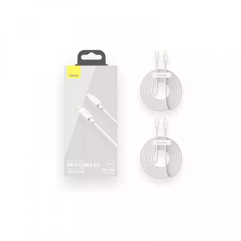 Кабель USB C to Lightning 20W PD — Baseus Simple Wisdom Data Kit White — фото 2