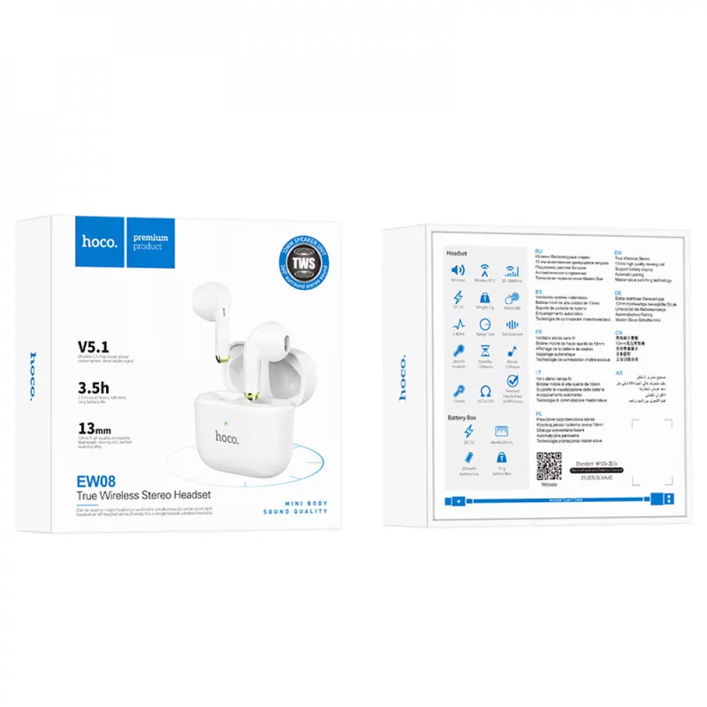 Bluetooth гарнітура TWS Hoco EW08 Studious — White — фото 6