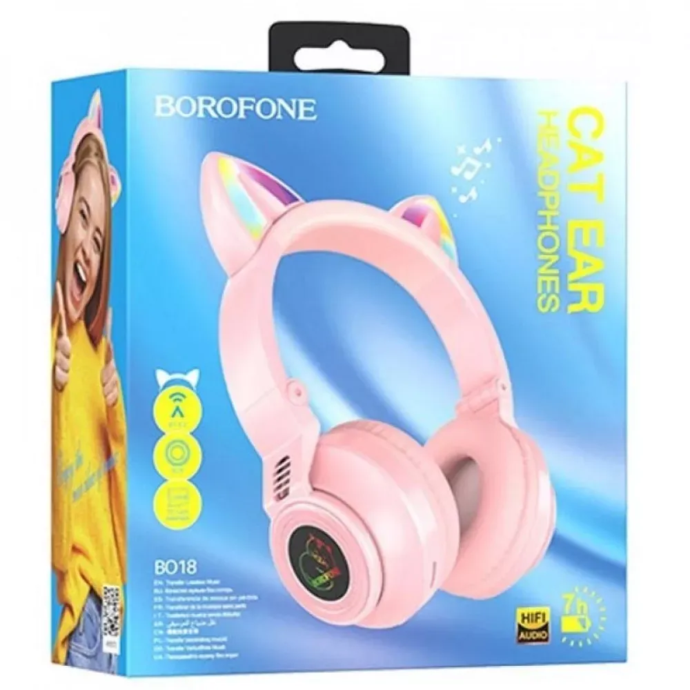 Навушники Bluetooth Borofone BO18 Cat ear — Pink — фото 3